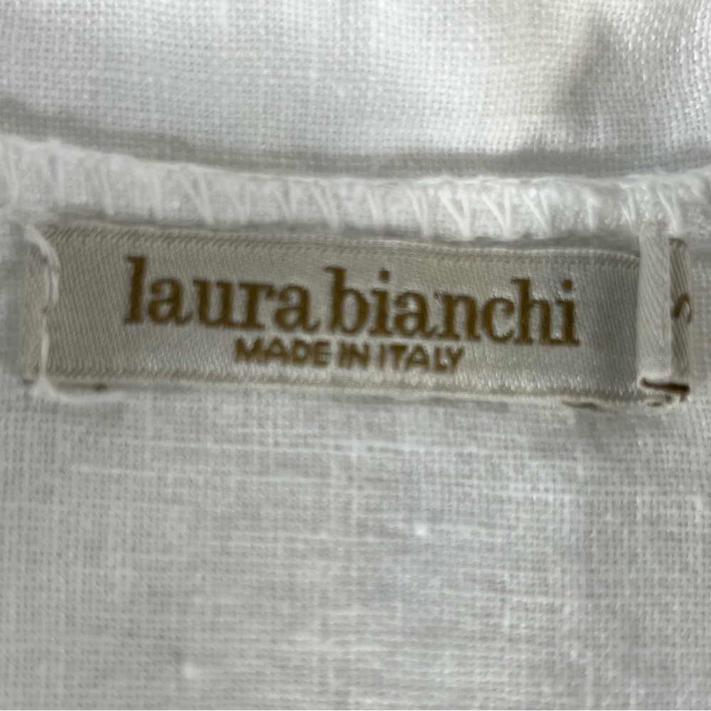 Laura Bianchi 100% Linen Top Womens Size Small Made in Italy White 3/4 Sleeve - Picture 5 of 6
